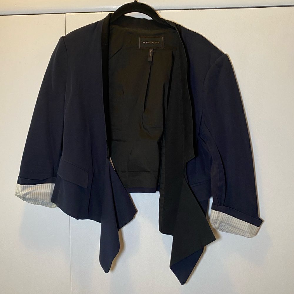BCBGMAXAZRIA Candice Cropped Blazer Navy Black Women’s Size Large
